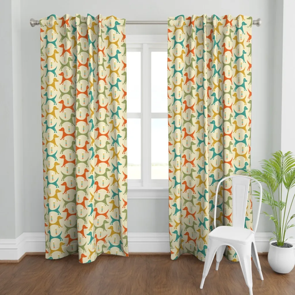 Mid Mod Dogs Curtain Panel - Orange product