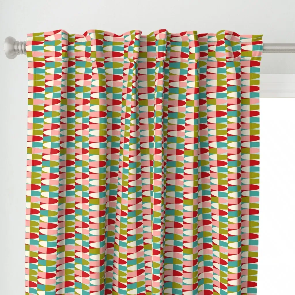 Mid Mod Festive Parabolas Curtain Panel - Red alternate view