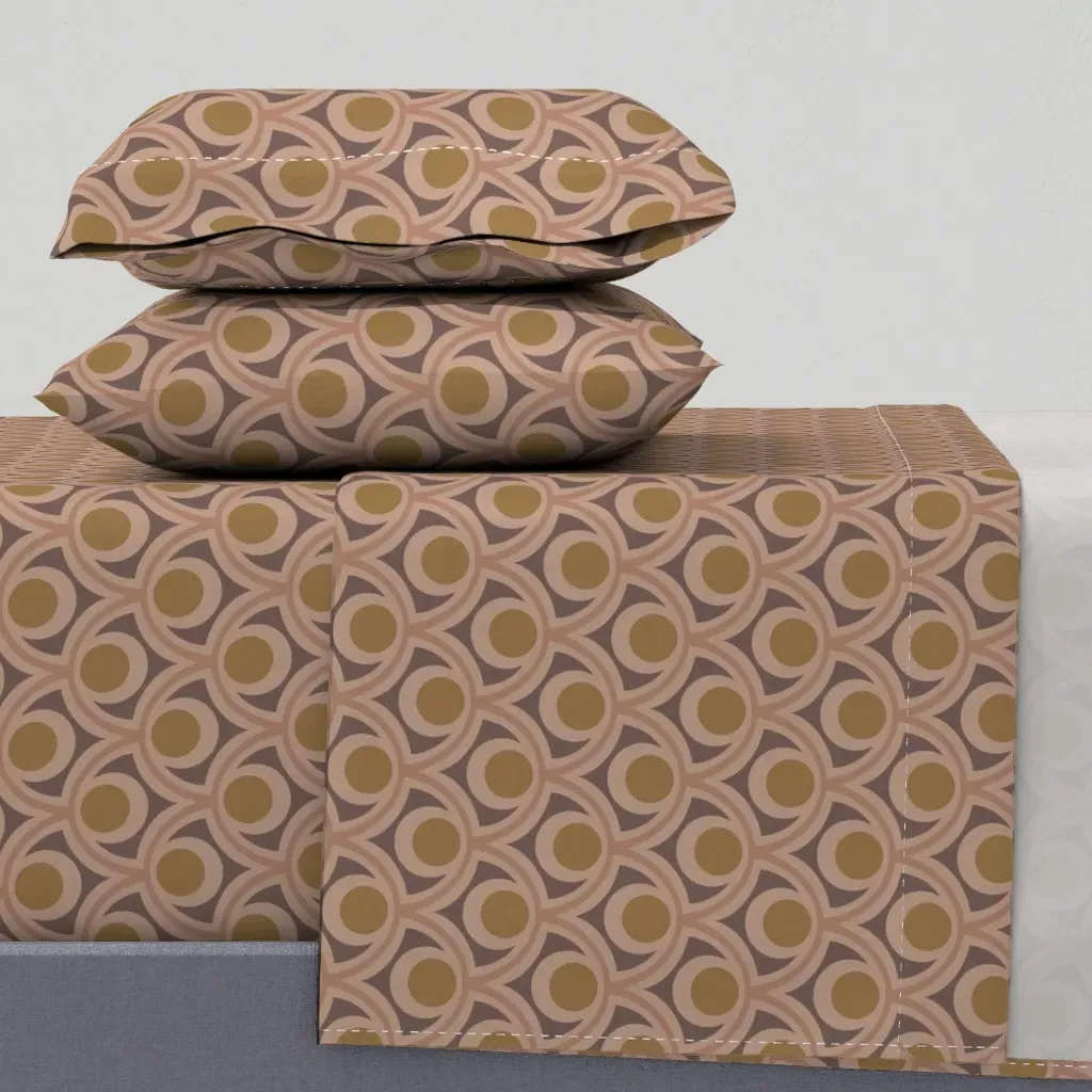 Mid Mod Linen Abstract Geometric Oculus King Sheet Set - Ochre product