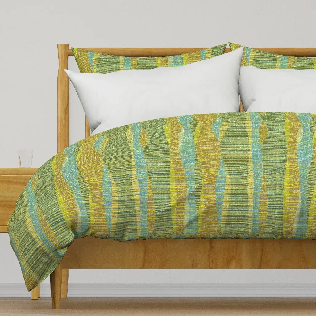 Mid Mod Lines Duvet Cover - Olive Green product