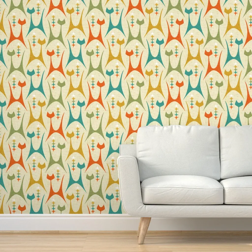 Mid Mod Meow Peel and Stick Wallpaper - Orange product