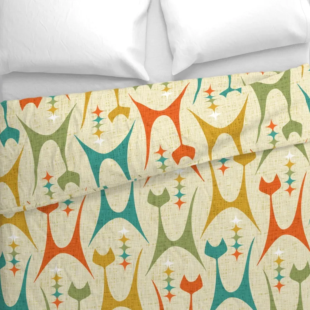 Mid Mod Meow Tan XL Scale Duvet Cover - Orange alternate view