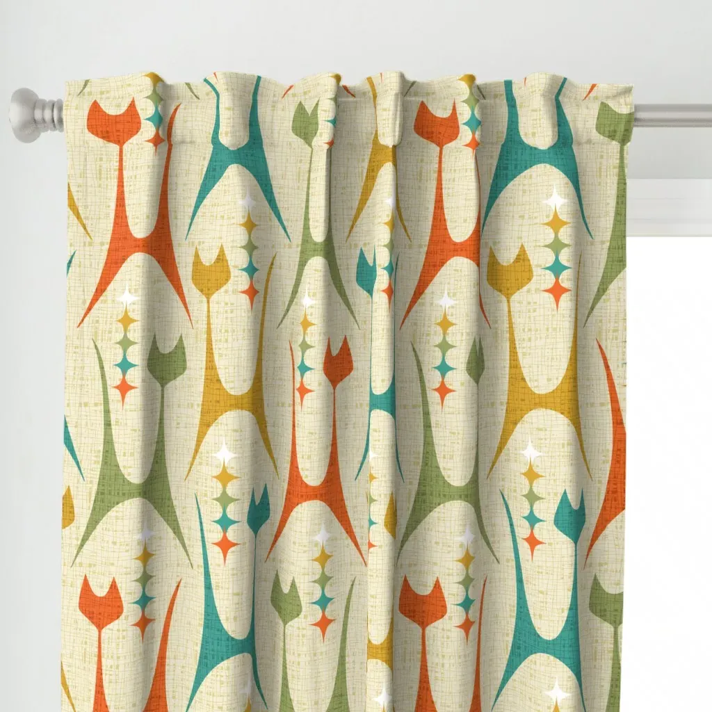Mid Mod Meow XL Curtain Panel - Orange alternate view