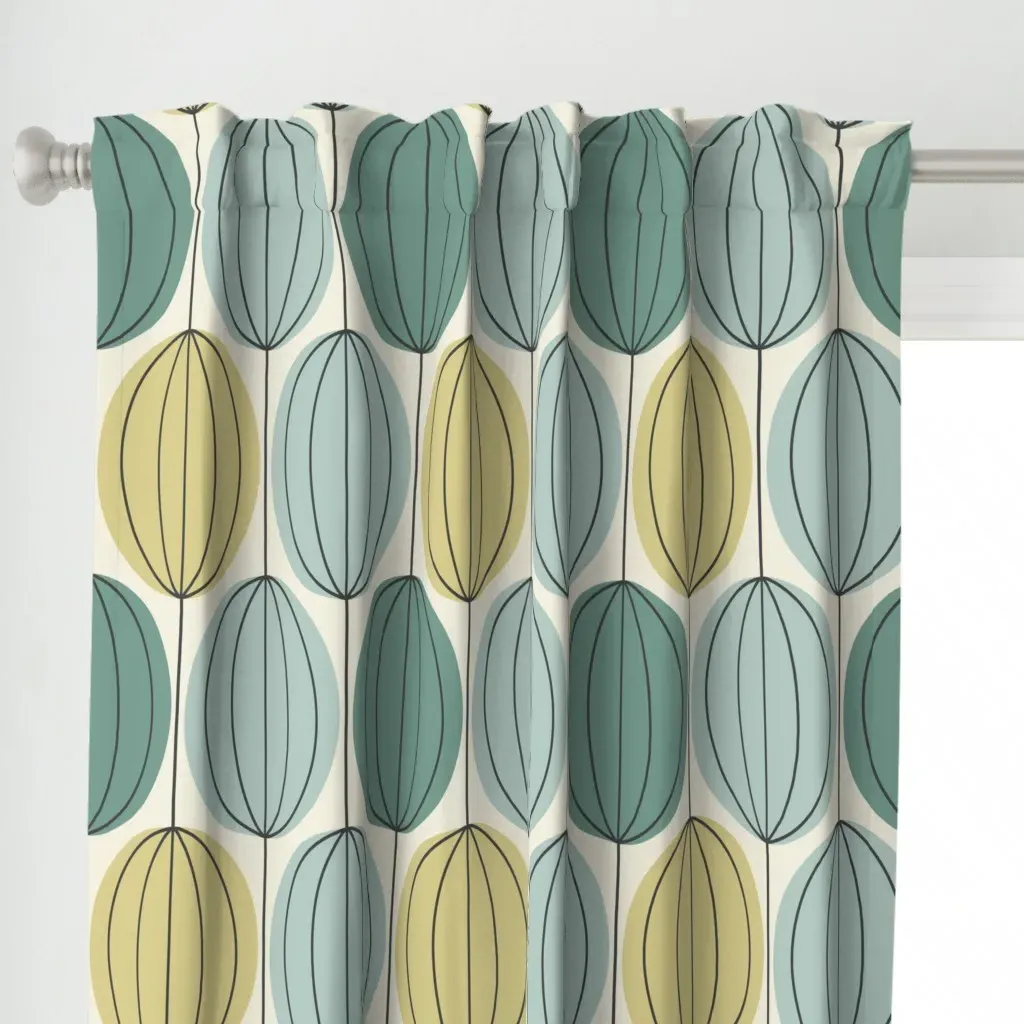 Mid Mod Ovals Large Matt Curtain Panel - Blue alternate view