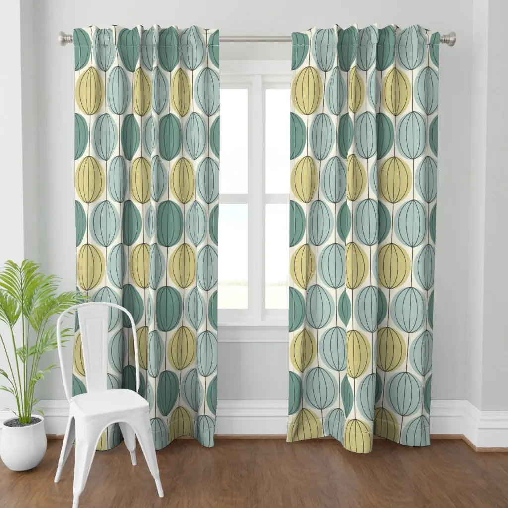 Mid Mod Ovals Large Matt Curtain Panel - Blue product