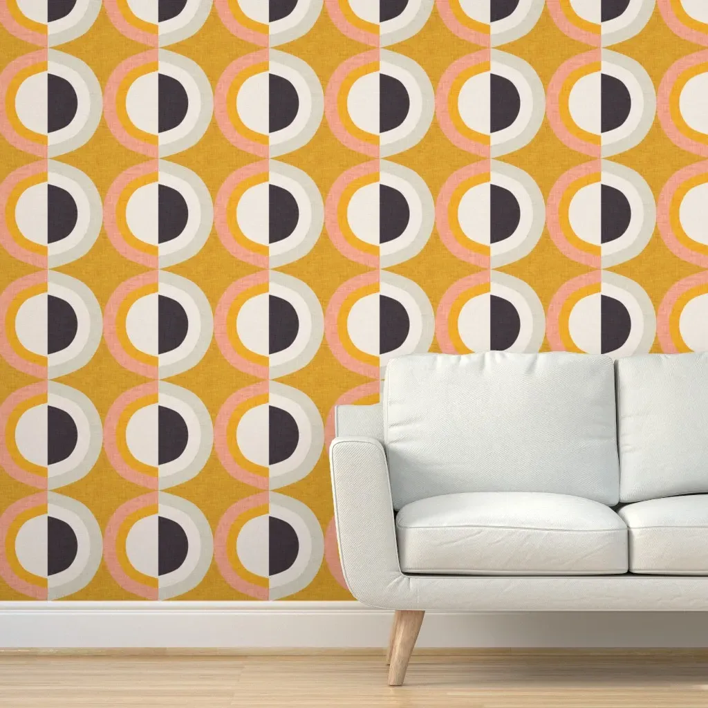 Mid Mod Peel and Stick Wallpaper - Mustard Yellow, Linen product