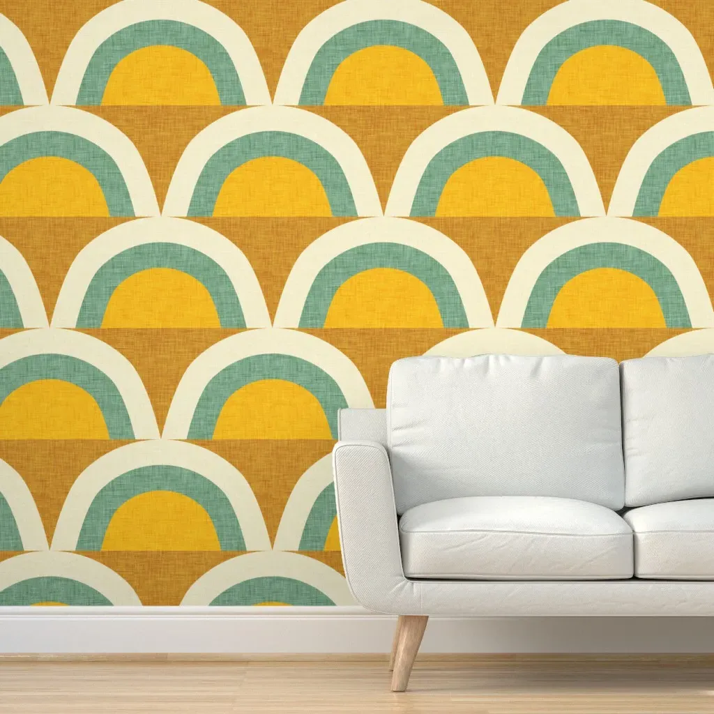 Mid Mod Rainbow Magic Peel and Stick Wallpaper - Mustard Yellow product