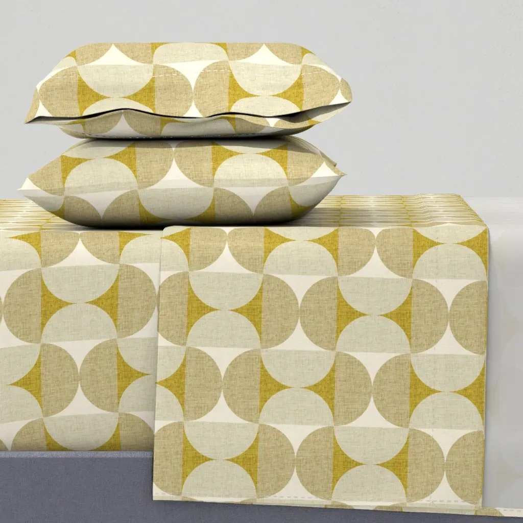 Mid Mod Retro Geo Semi Circles Twin XL Sheet Set - Gold, French Grey product