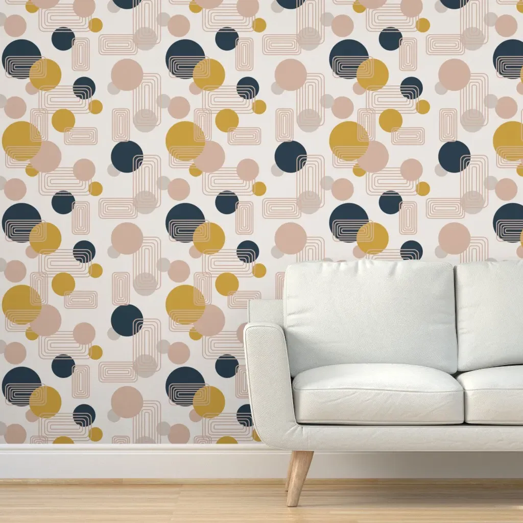 Mid Mod Shapes Blush Peel and Stick Wallpaper - Mustard Yellow product