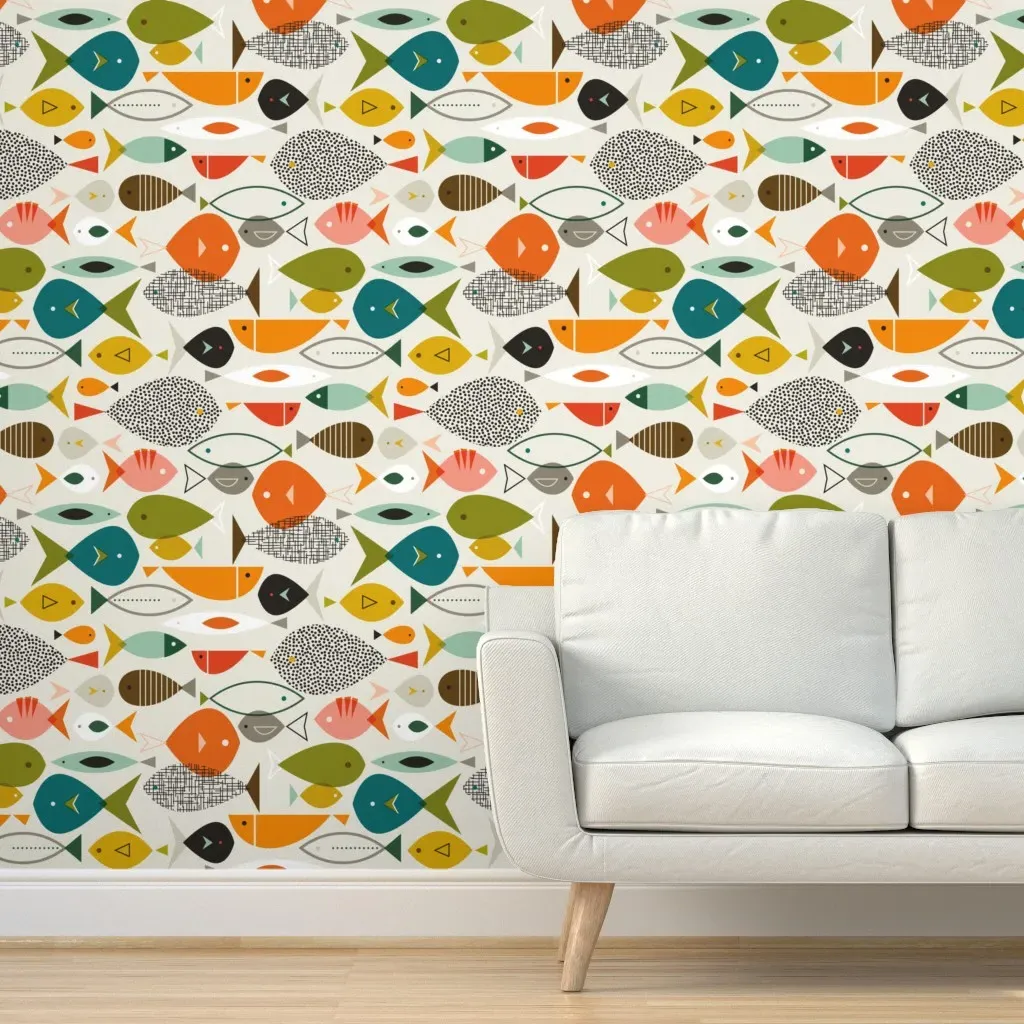 Mid Mod Swimming Peel and Stick Wallpaper - Orange product