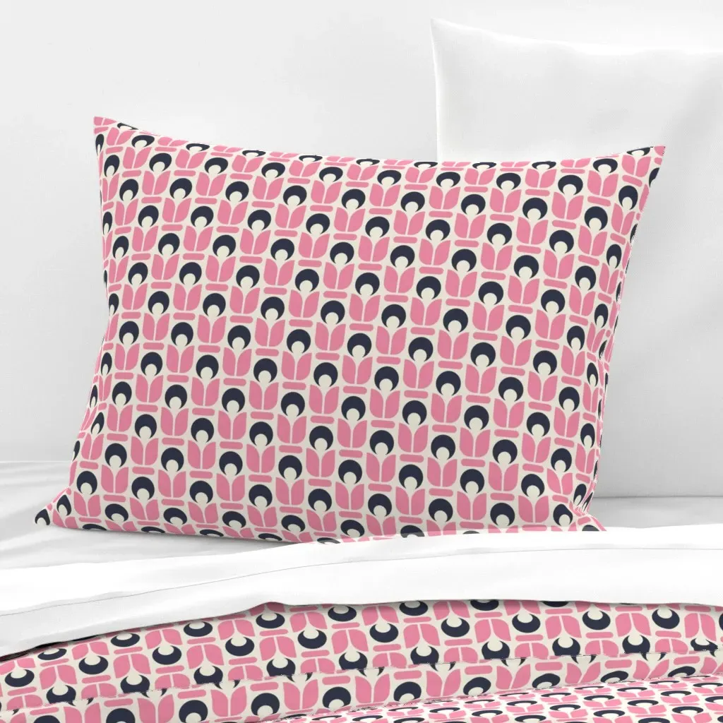 Midcentury Florals Standard Knife Edge Cushion - Pink, Cotton Sateen product
