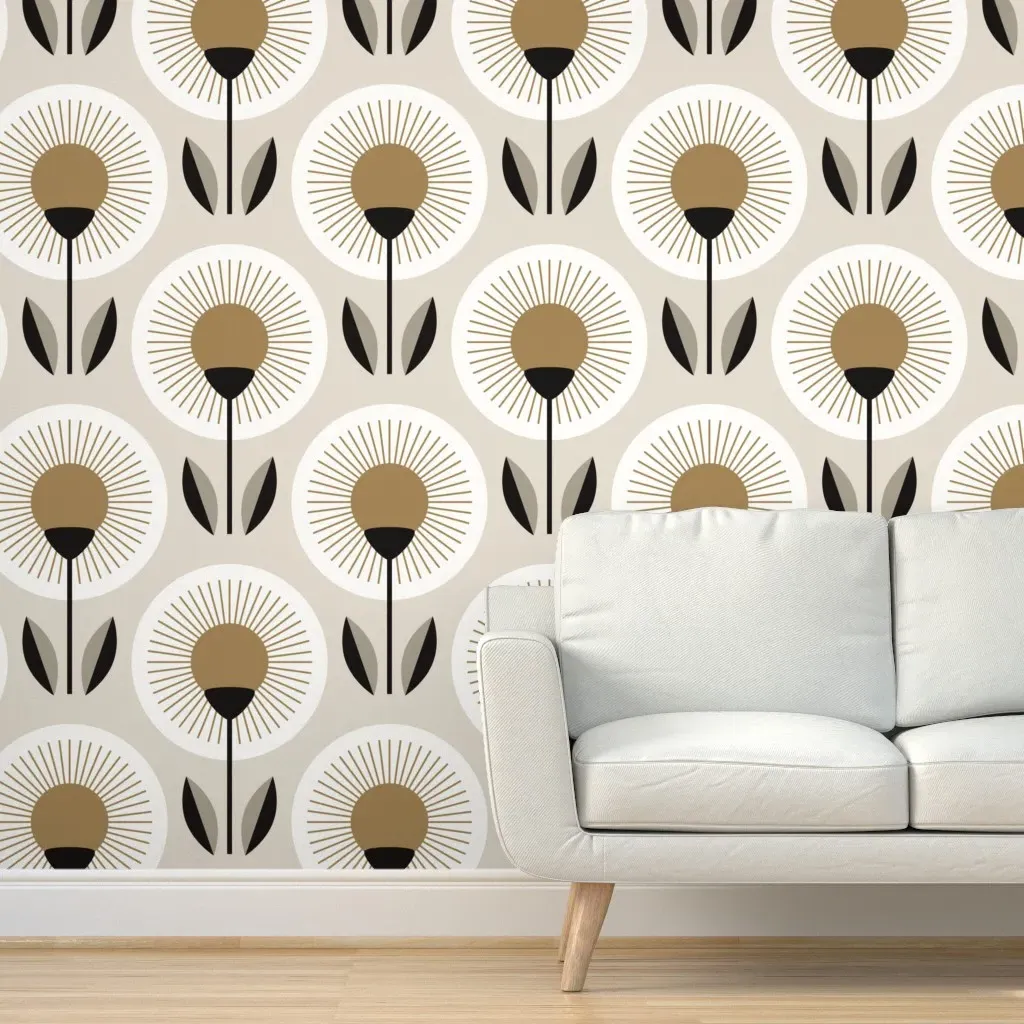 Midcentury Flowers Extra Large Peel and Stick Wallpaper - Gold product
