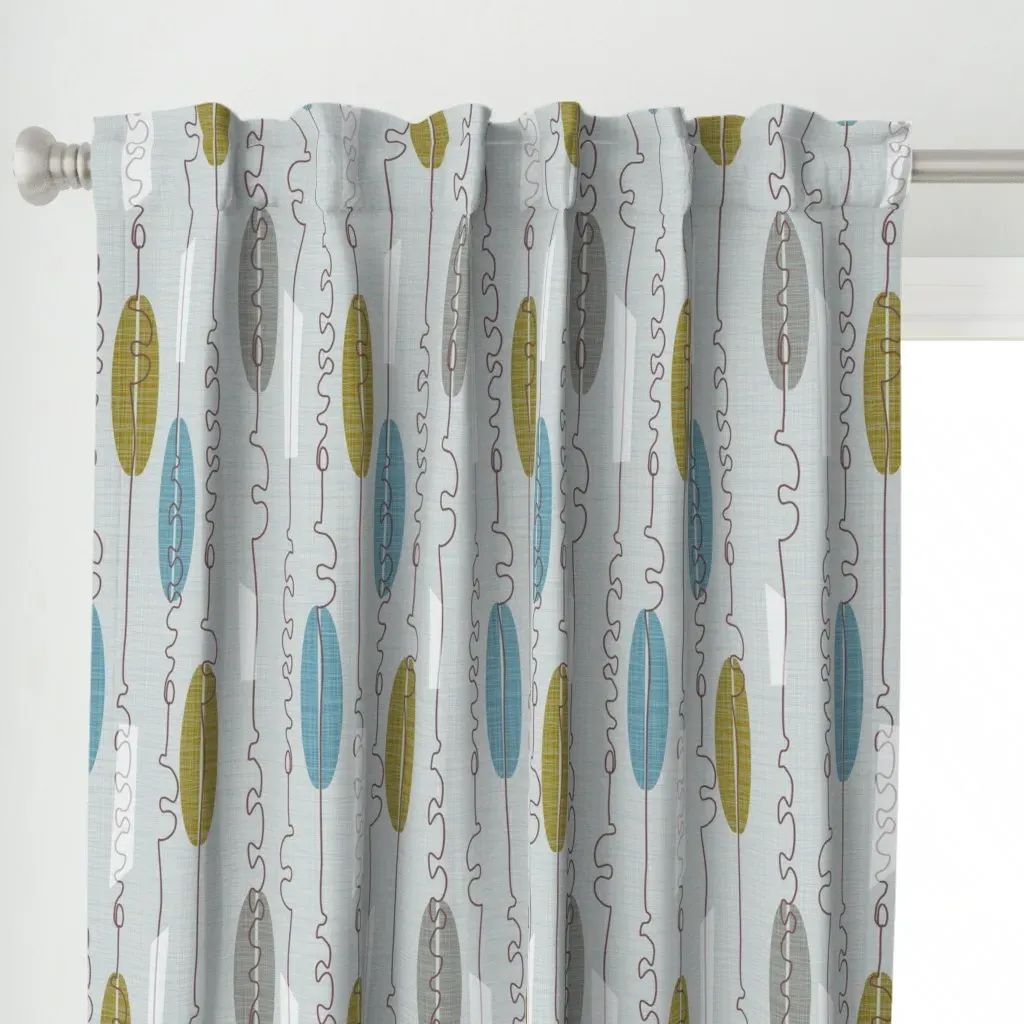 Midcentury Lineart Curtain Panel - Gray-Blue alternate view