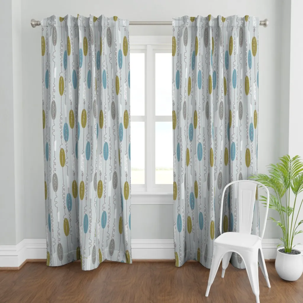 Midcentury Lineart Curtain Panel - Gray-Blue product