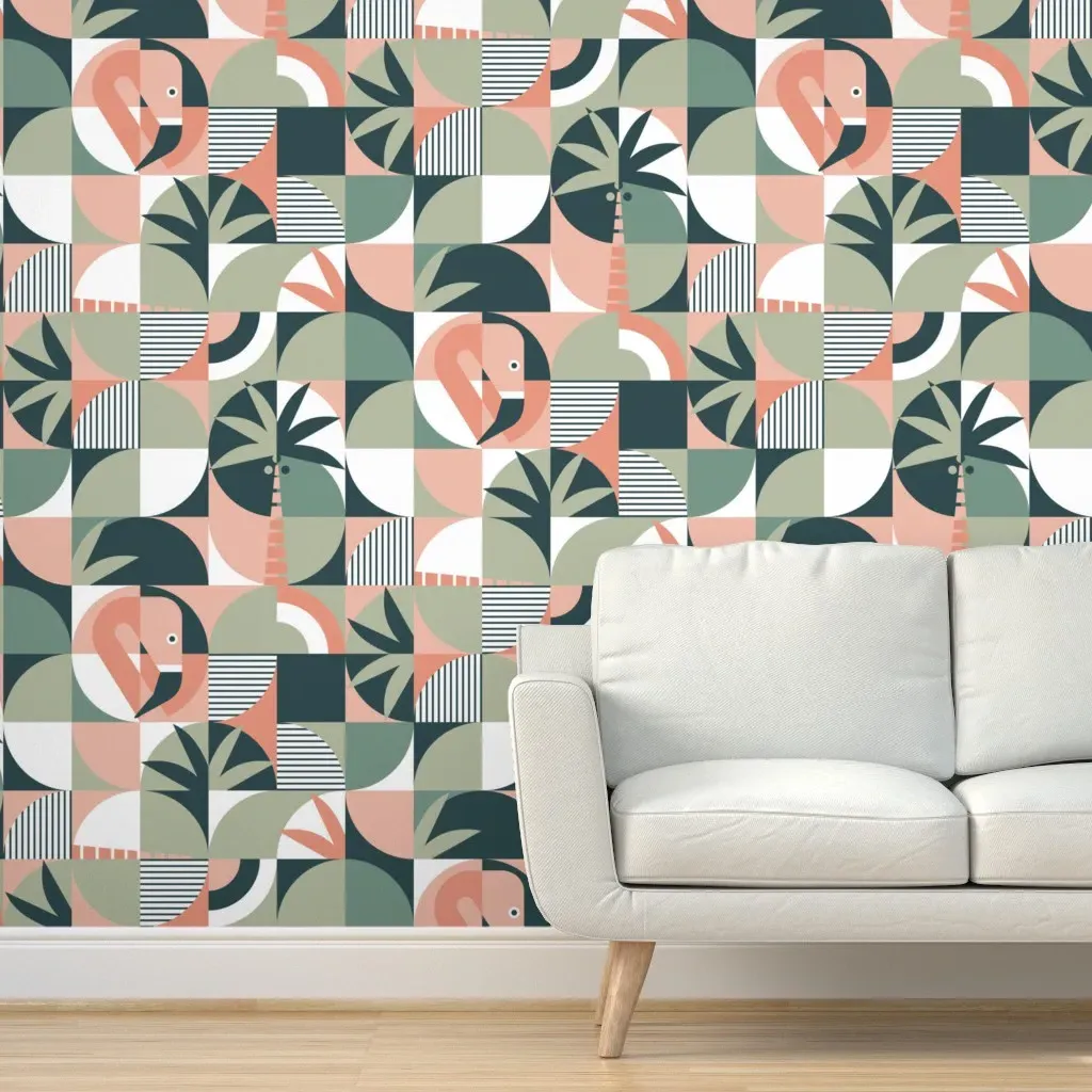 Midcentury Palms Peel and Stick Wallpaper - Pink product