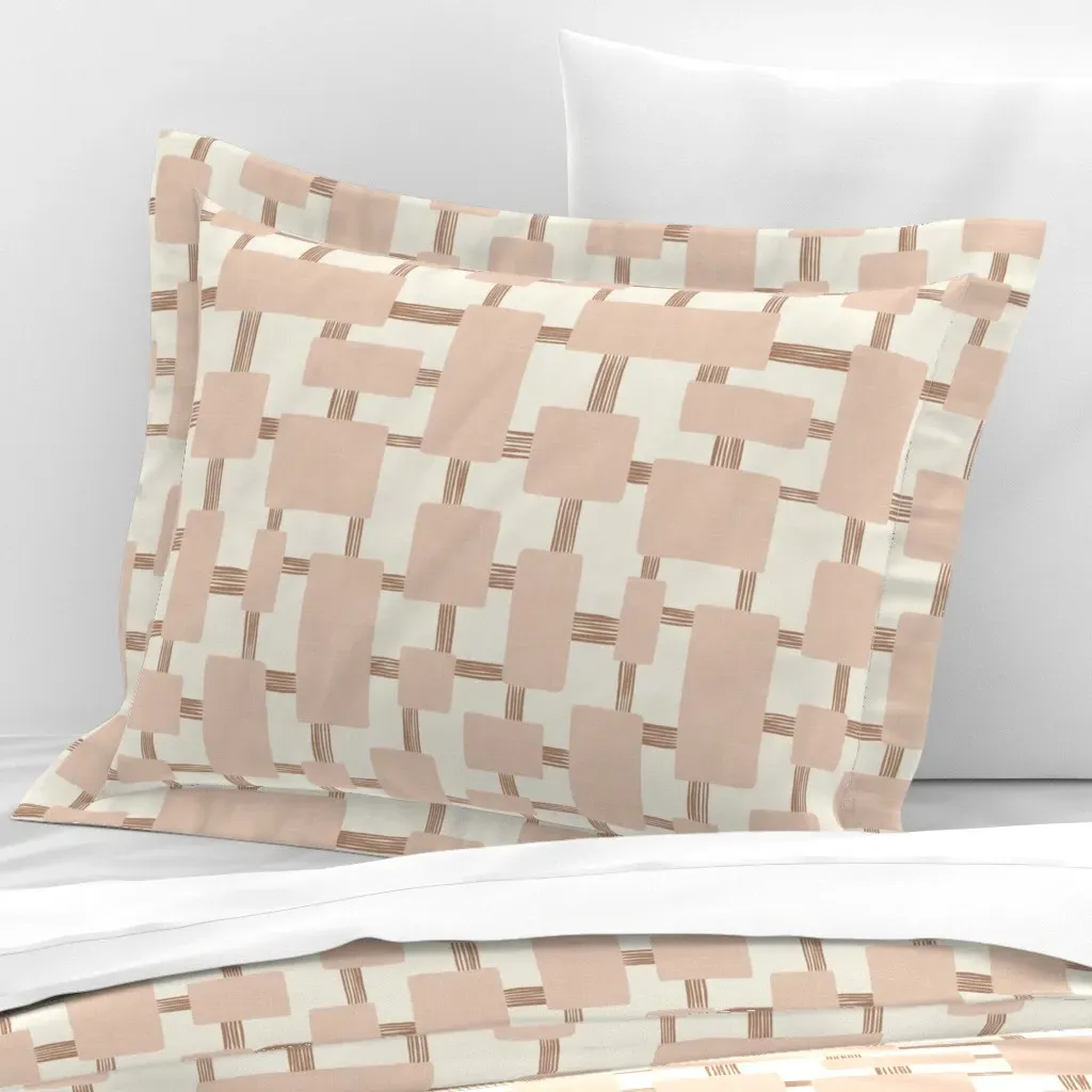 Midcentury Retro Block Pattern Standard Flanged Pillow - Dusty Rose, Cotton Sateen product