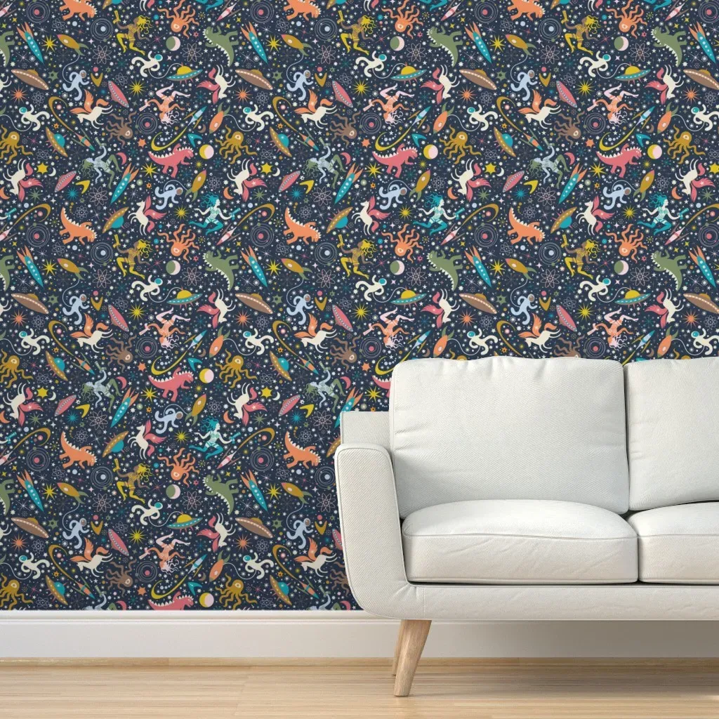 Midcentury Space Adventures Ditsy Wallpaper - Teal product