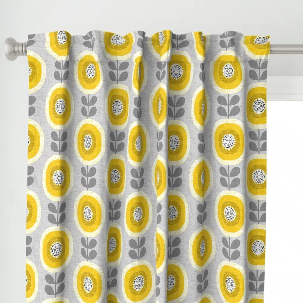 Midcentury Sunflowers Curtain Panel - Mustard Yellow alternate view