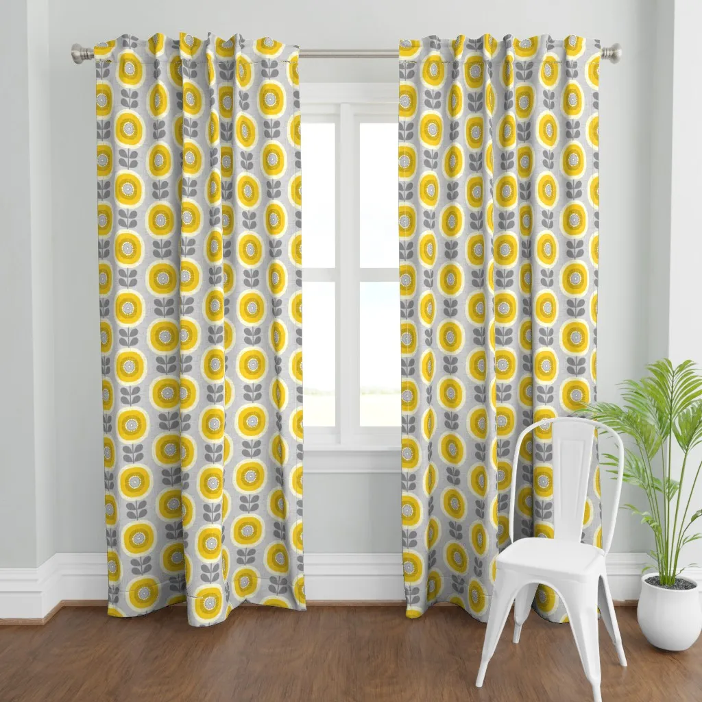 Midcentury Sunflowers Curtain Panel - Mustard Yellow product