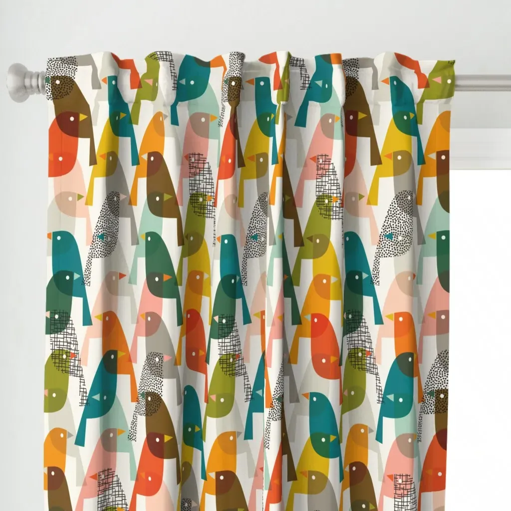 Midmod Birding Curtain Panel - Teal alternate view