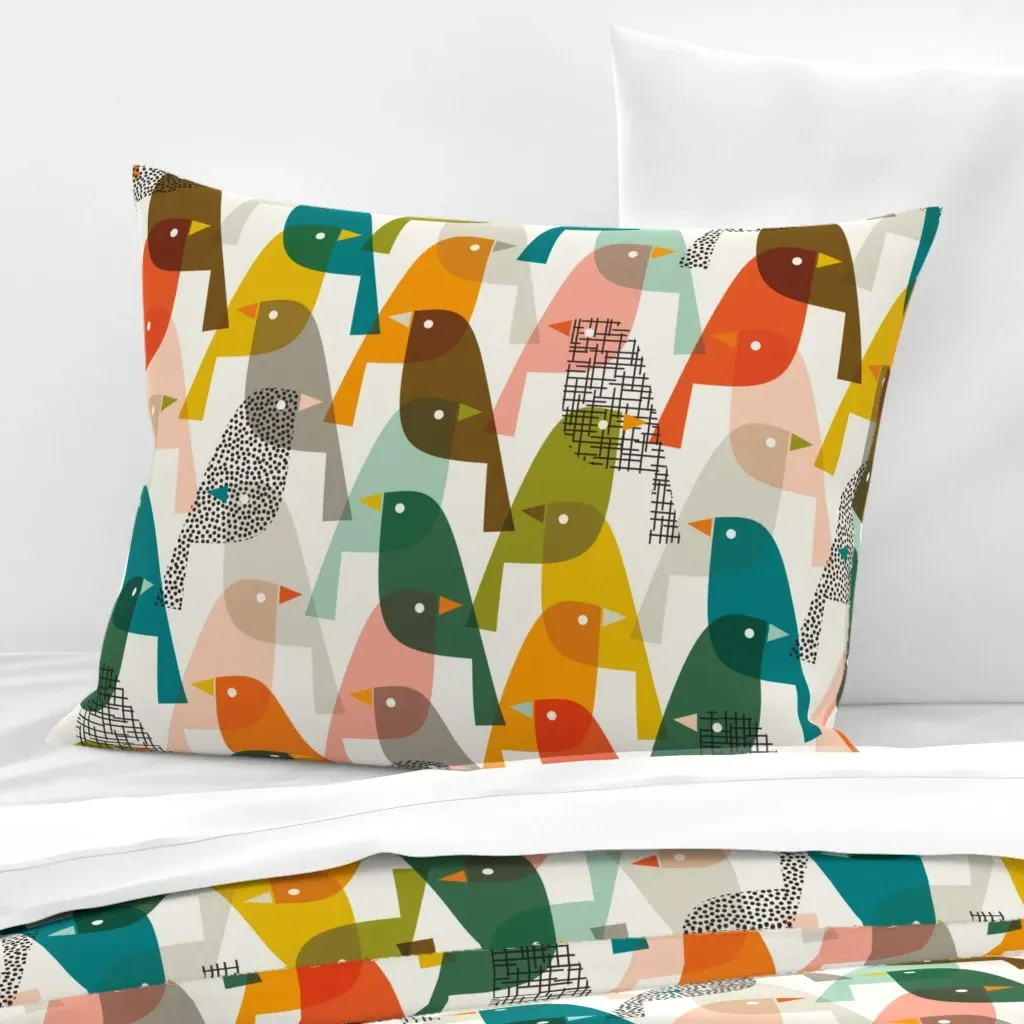 Midmod Birding Standard Knife Edge Pillow - Teal, Cotton Sateen product