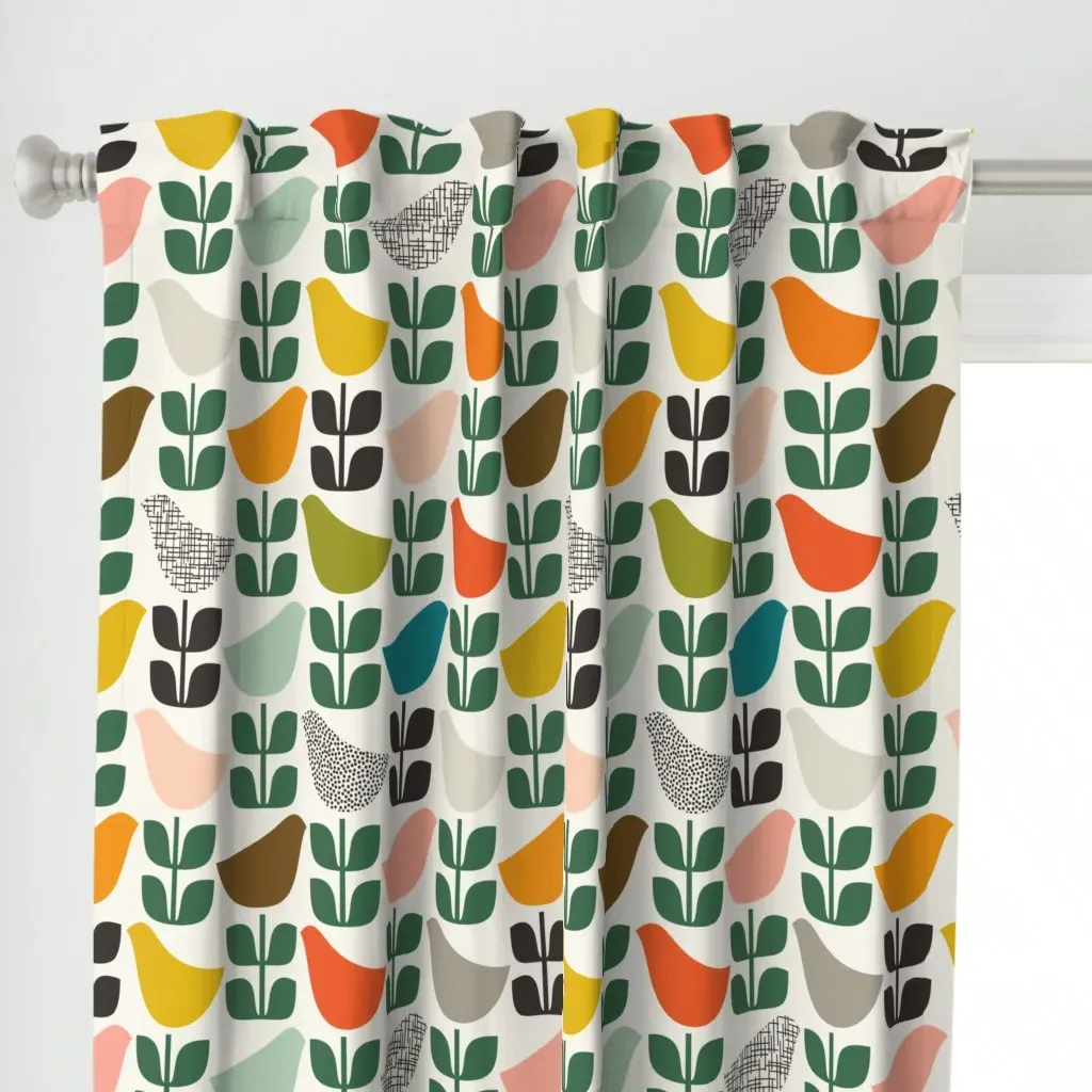 Midmod Tulip Birds Curtain Panel - Green alternate view