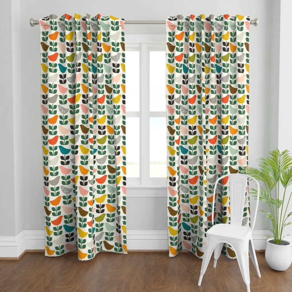 Midmod Tulip Birds Curtain Panel - Green product
