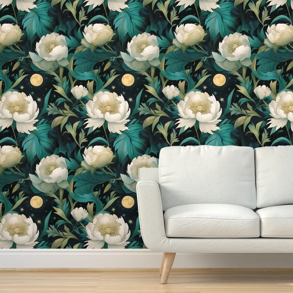 Midnight Blooms Peel and Stick Wallpaper - Green product
