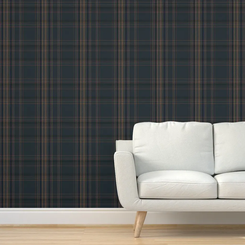 Midnight Dark Blue Tartan Plaid Highlander Peel and Stick Wallpaper - Blue product