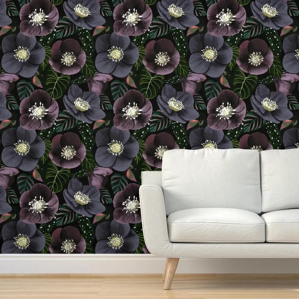 Midnight Dark Flowers Peel and Stick Wallpaper - Purple, Black product