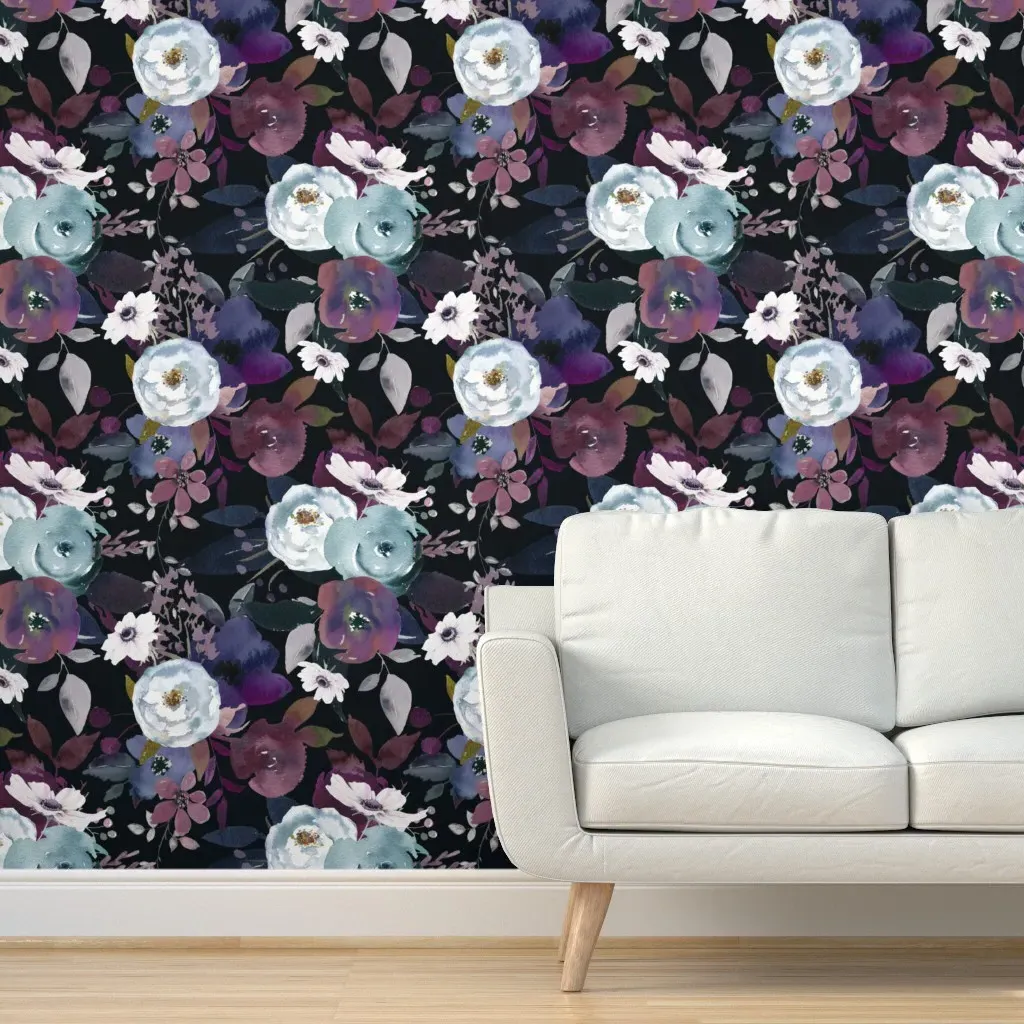 Midnight Floral Peel and Stick Wallpaper - Purple product
