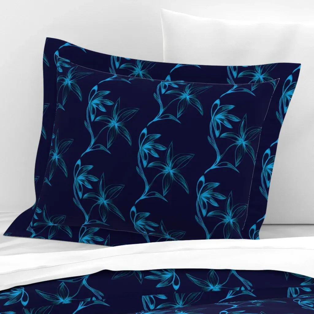 Midnight Flowers Blackberry Standard Flanged Pillowcase - Aqua, Cotton Sateen product