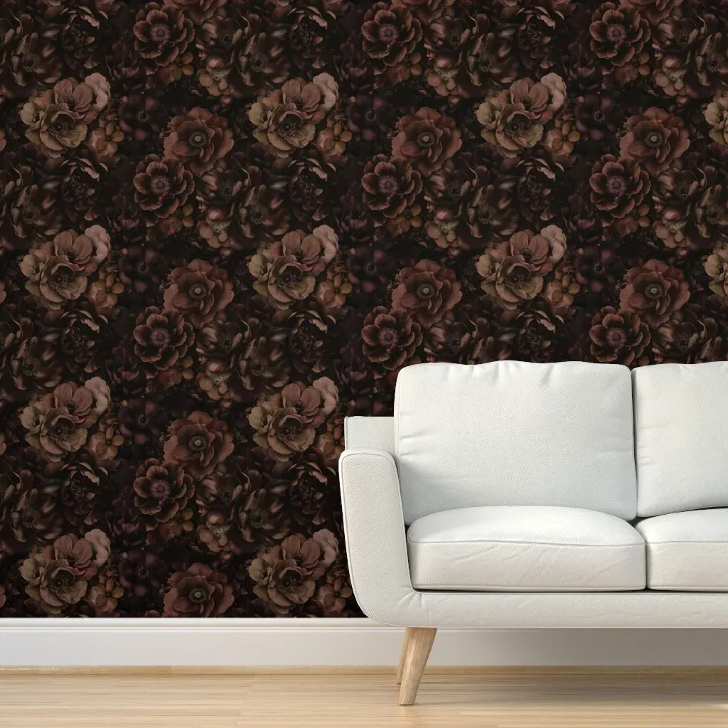 Midnight Garden Baroque Florals Peel and Stick Wallpaper - Chocolate Brown product