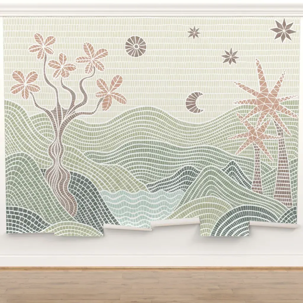 Midnight Garden Landscape Peel and Stick Wall Mural - Green, Terracotta product