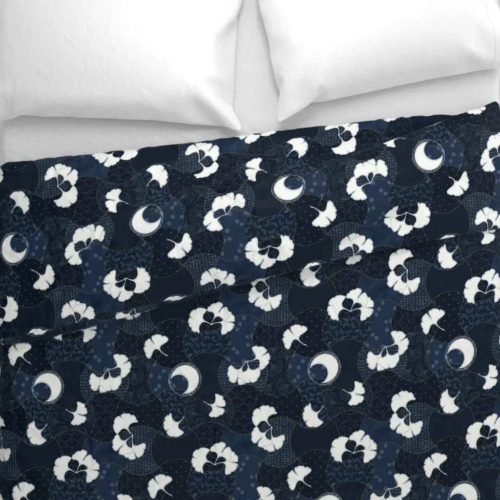 Midnight Ginkgo Patchwork Duvet Cover - Navy Blue alternate view