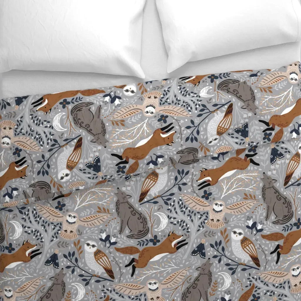 Midnight Hunters Large Scale Duvet Cover - Gray alternate view