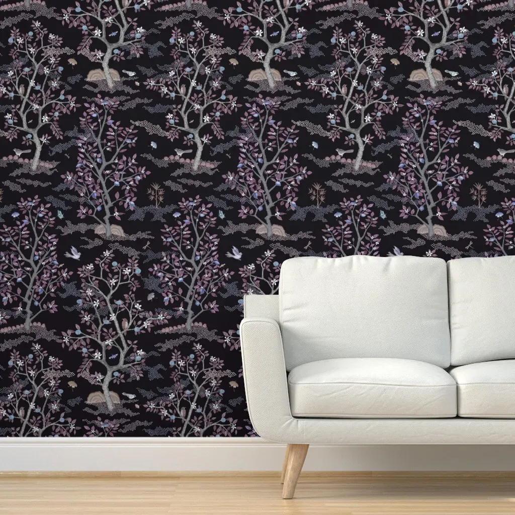 Midnight In Citrus Grove Toile Peel and Stick Wallpaper - Dusty Rose product