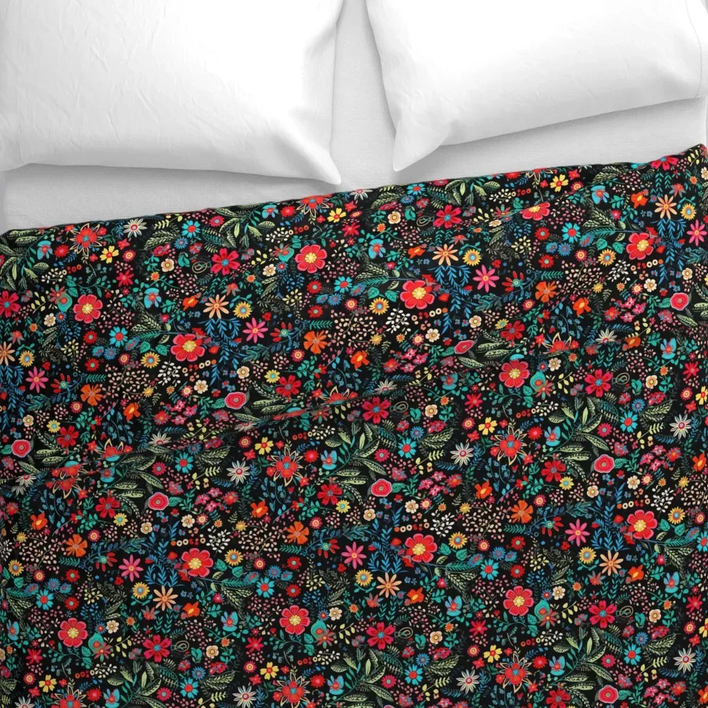 Midnight In The Garden Calico Duvet Cover - Red alternate view
