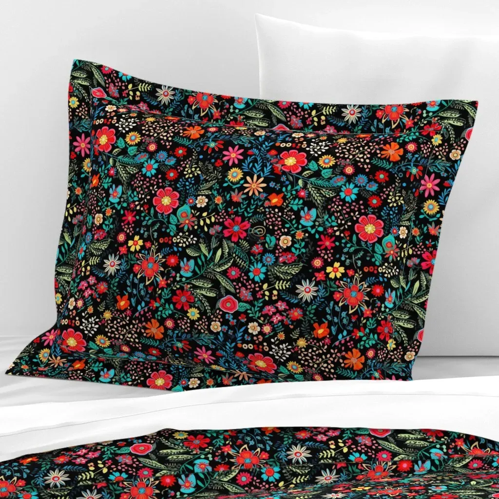 Midnight In The Garden Calico Standard Flanged Cushion Cover - Red, Cotton Sateen product