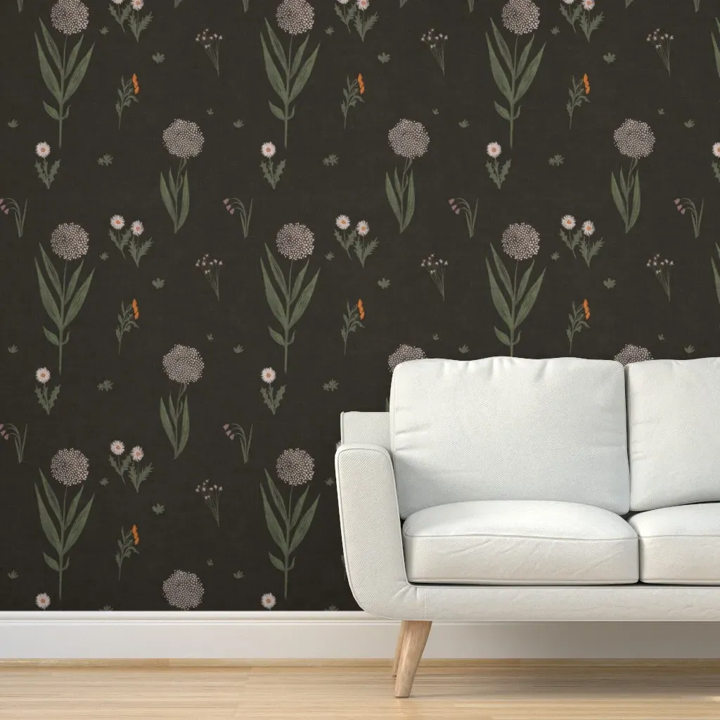 Midnight In The Garden Wild Flowers & Weeds Peel and Stick Wallpaper - Green product