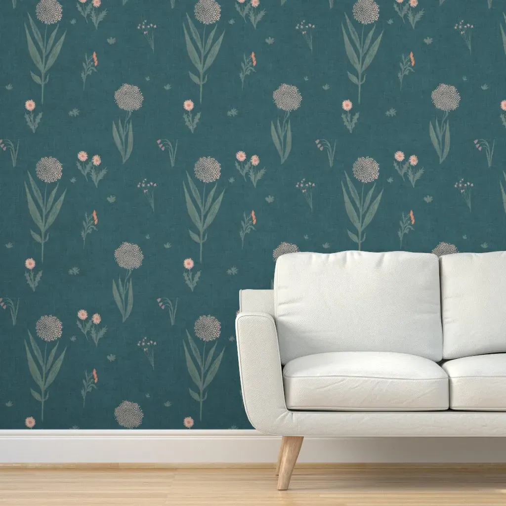 Midnight In The Garden Wildflowers Peel and Stick Wallpaper - Teal product