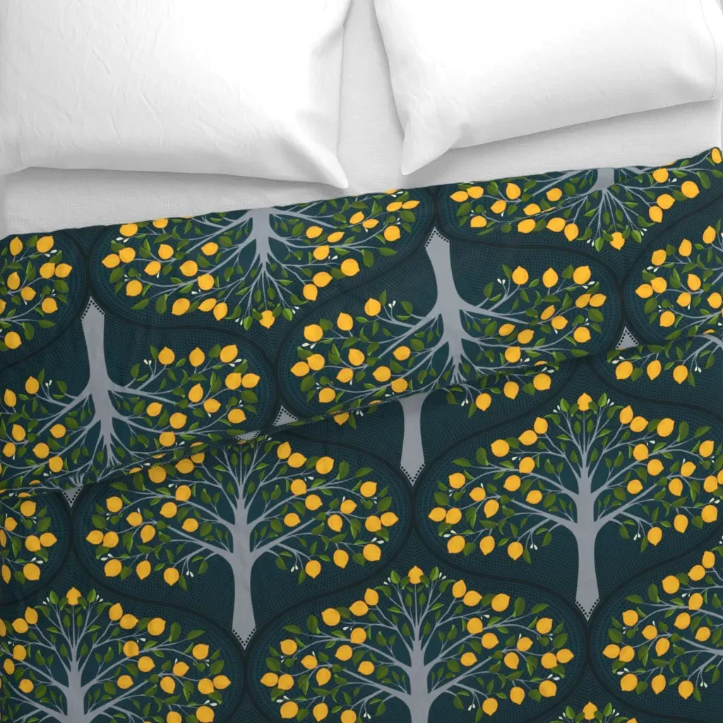 Midnight Lemon Trees Large Duvet Cover - Yellow alternate view