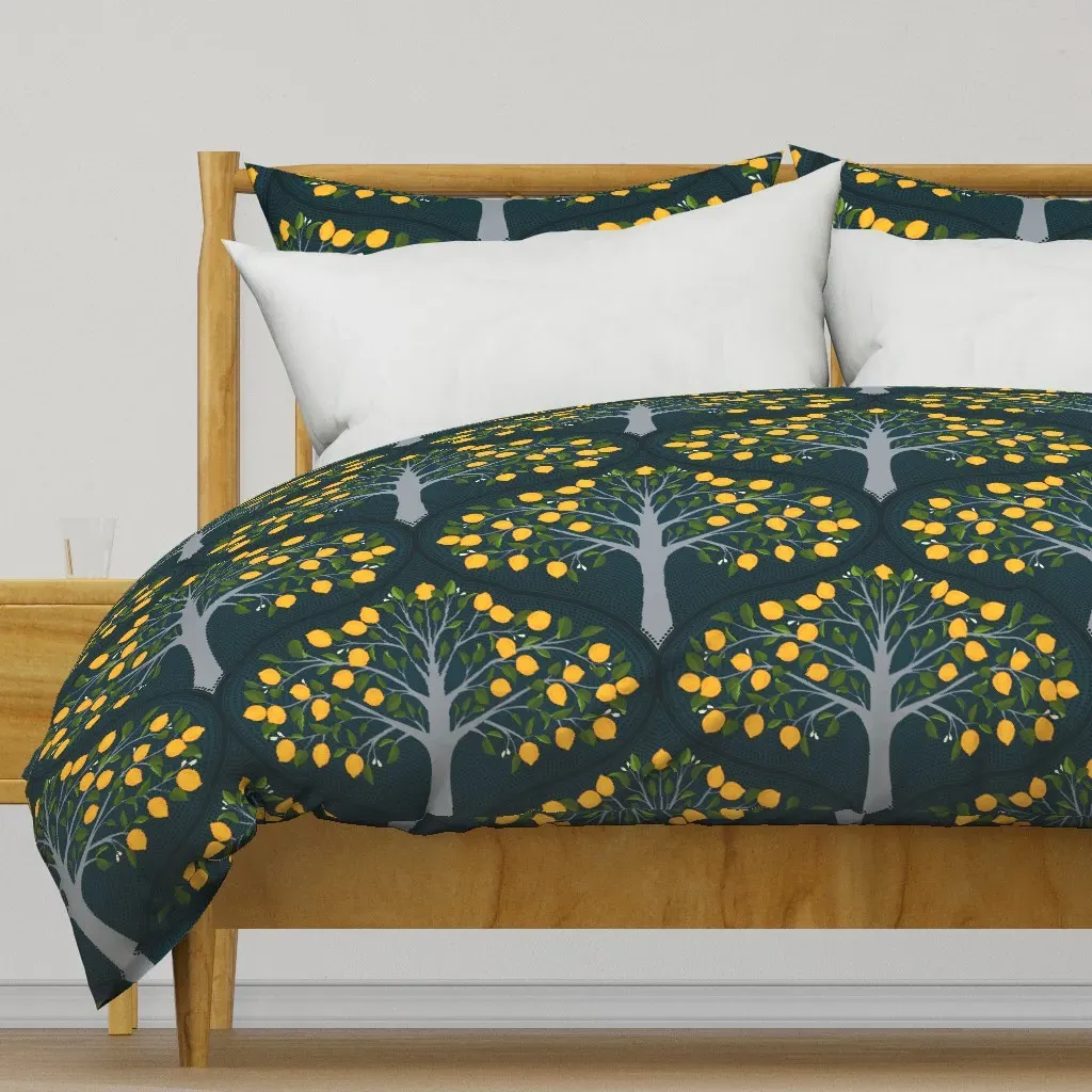 Midnight Lemon Trees Large Duvet Cover - Yellow product