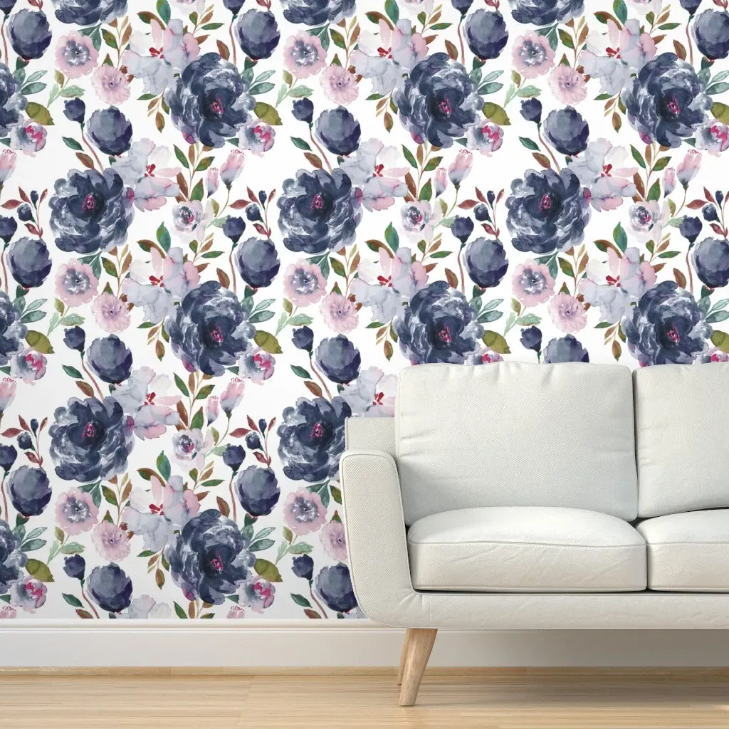 Midnight Peonies Peel and Stick Wallpaper - Dark Purple product