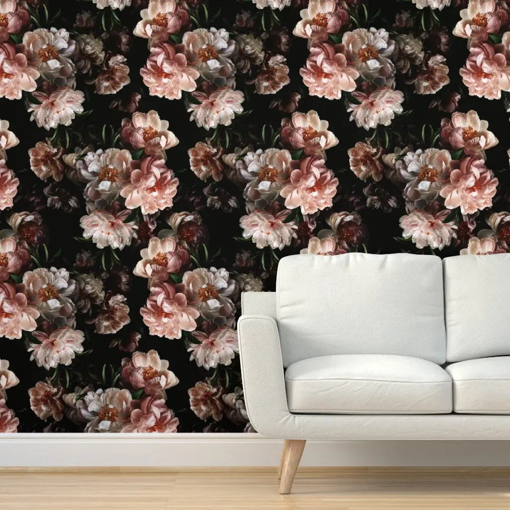 Midnight Peony Peel and Stick Wallpaper - Blush Pink product