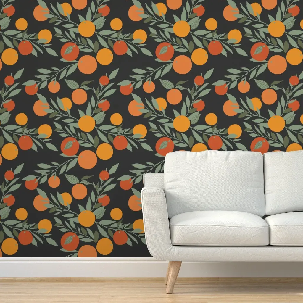 Midnight Tangerine Peel and Stick Wallpaper - Gray, Orange product