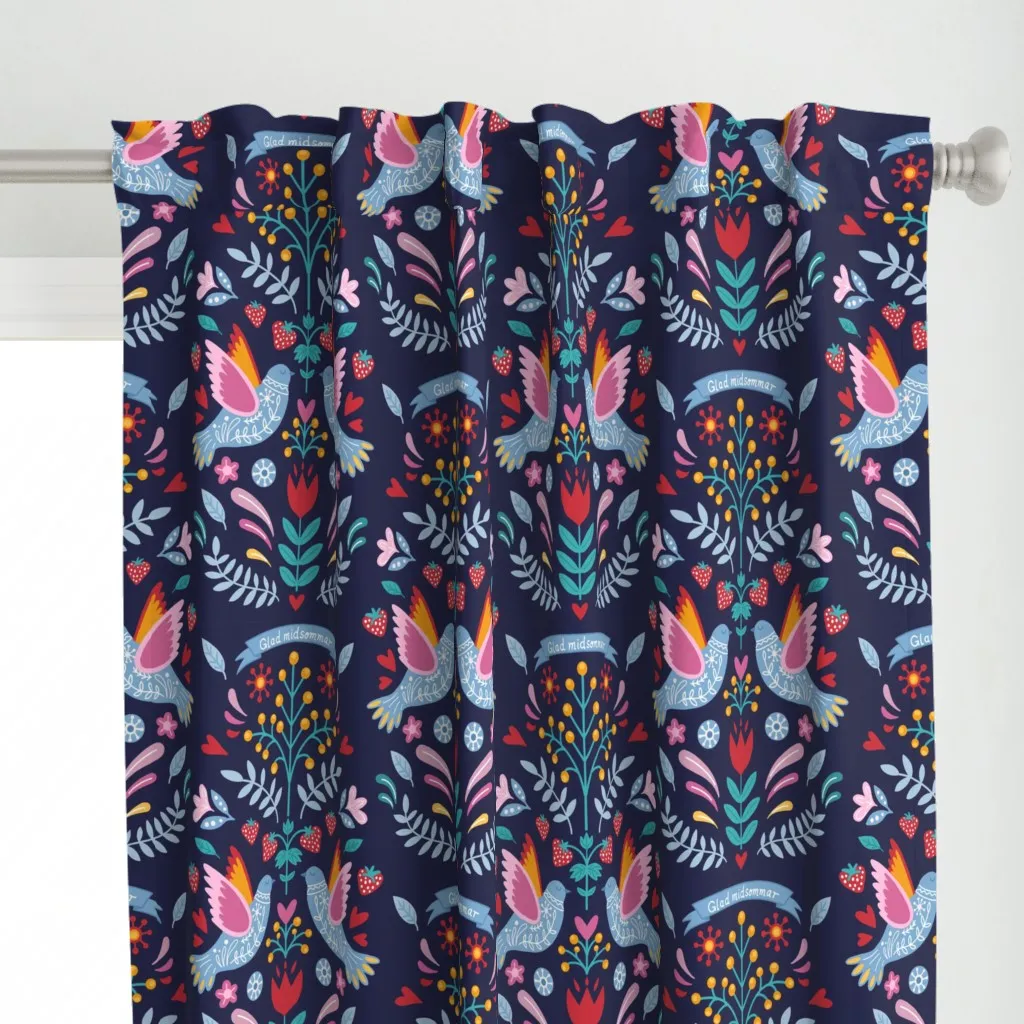 Midsummer Birds Folklore Curtain Panel - Pink alternate view