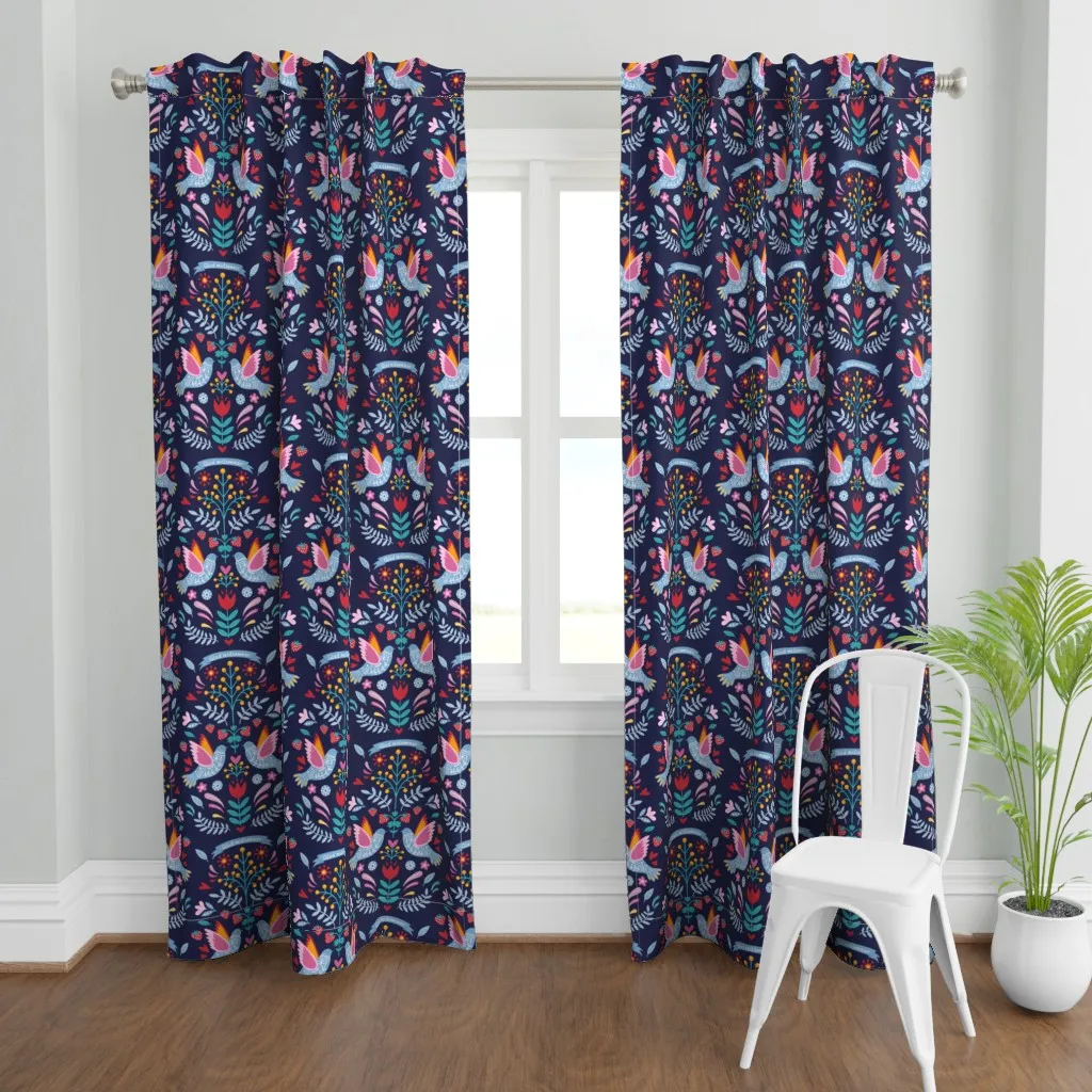 Midsummer Birds Folklore Curtain Panel - Pink product