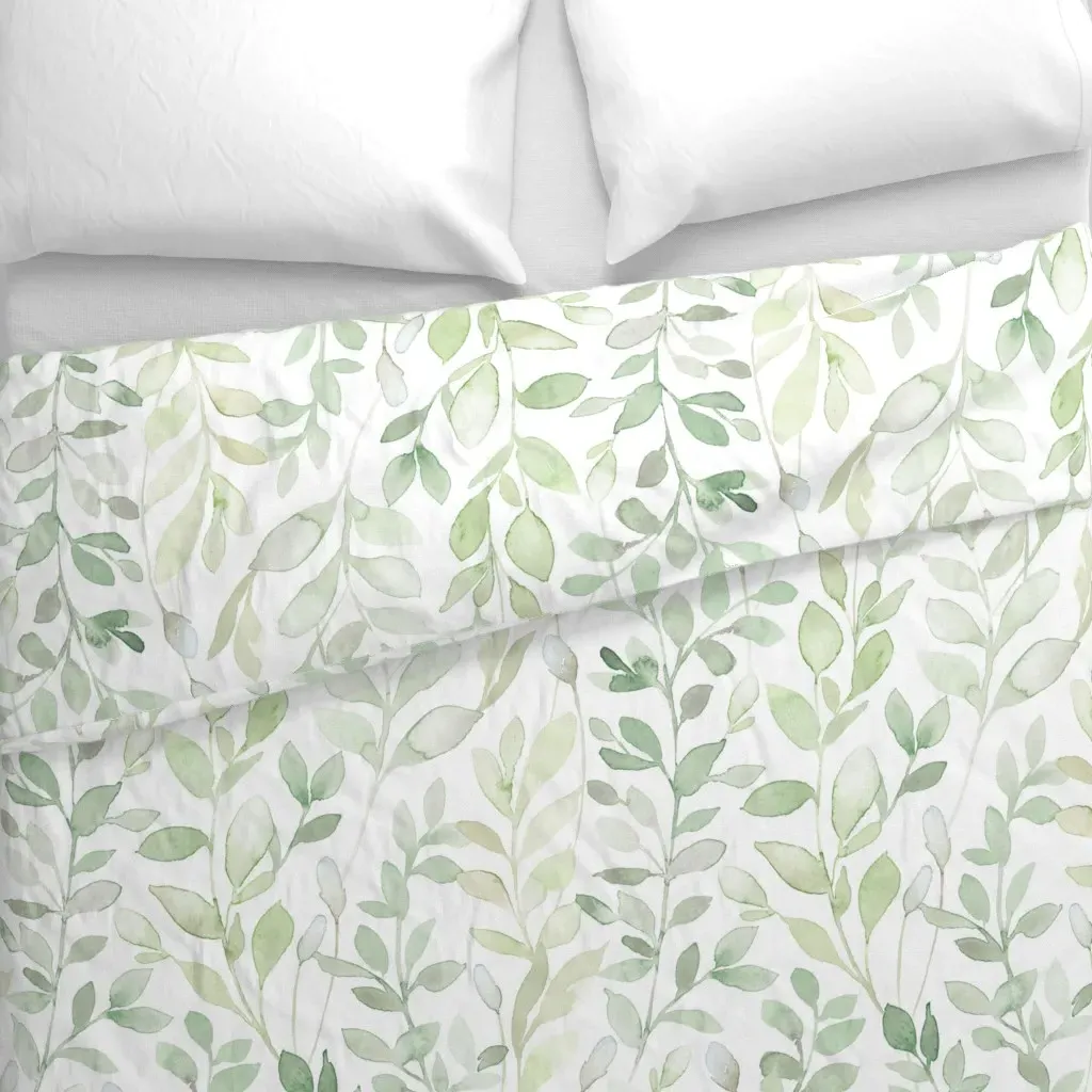 Midsummer Leaves In Light Duvet Cover - Sage Green alternate view
