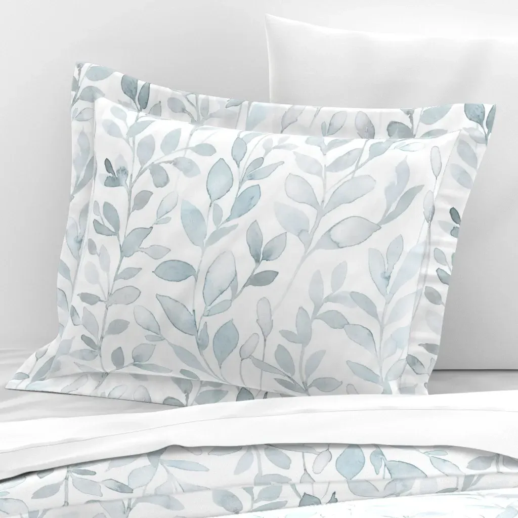 Midsummer Leaves Standard Flanged Pillowcase - Light Blue, Cotton Sateen product
